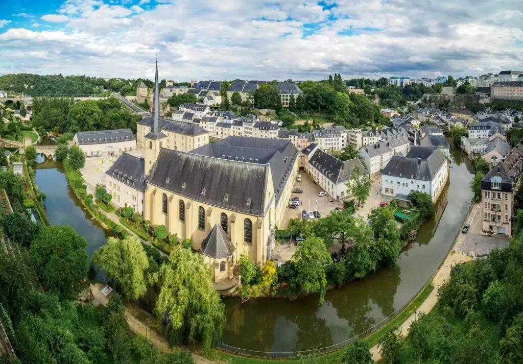 Panorama of Luxemburg (Balcony of Europe, Neumunster Abbey). Luxembourg. Luxembourg.